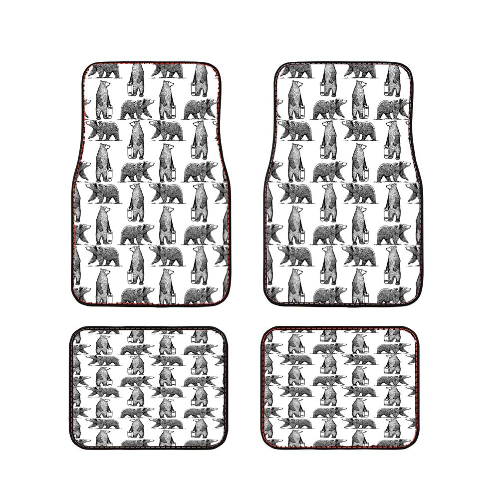 Black And White Skate Bear Illustrations Pattern Car Floor Mats Accessories