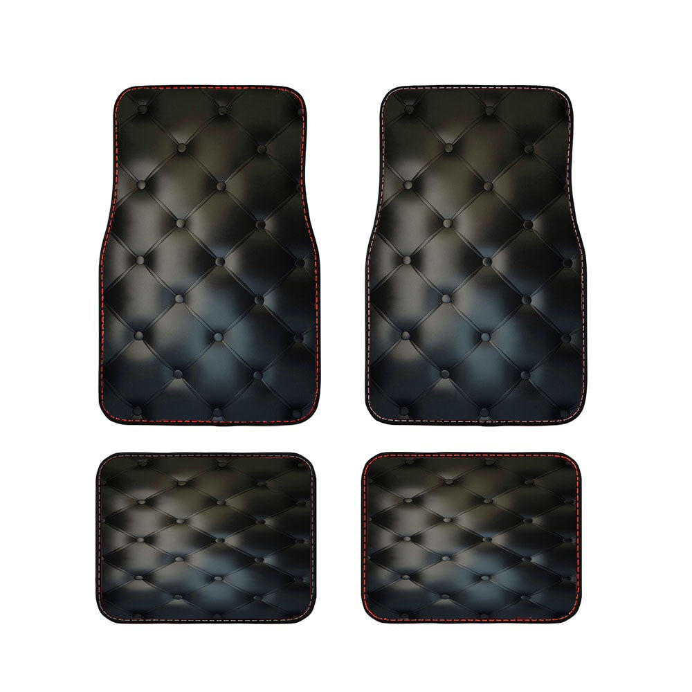 Black Leather Buttoned Pattern Printed Car Floor Mats Accessories