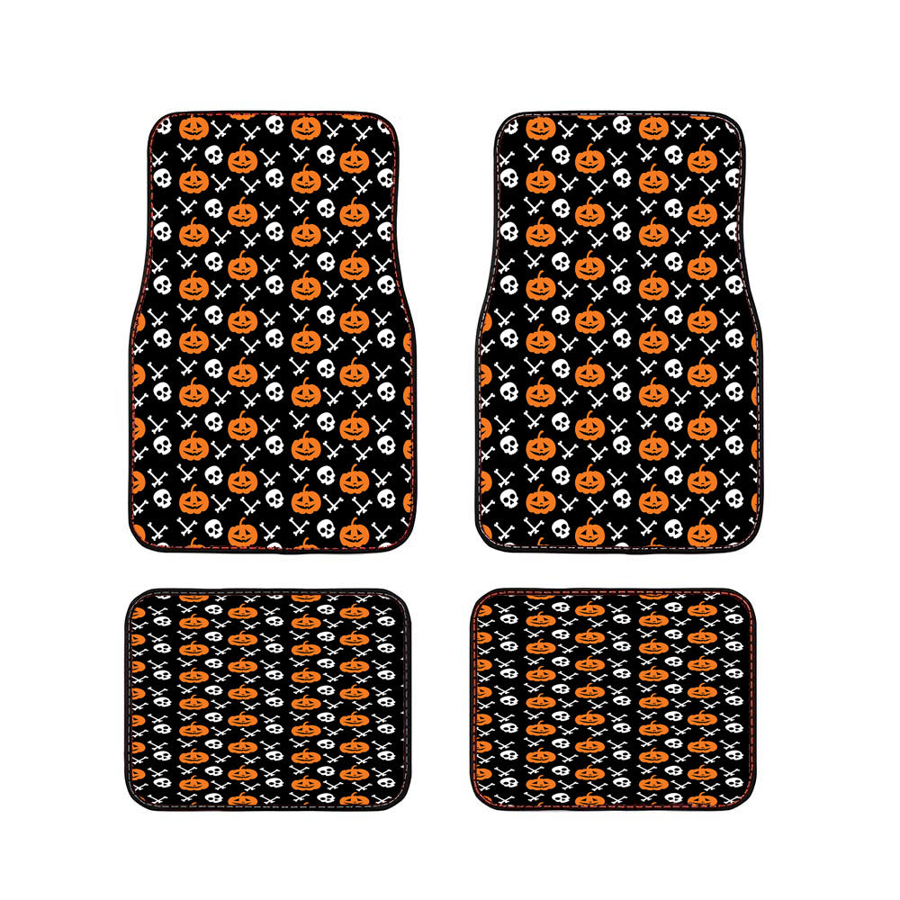 Black Pattern Pumpkins Bone And Head Skeleton Halloween Car Floor Mats Accessories