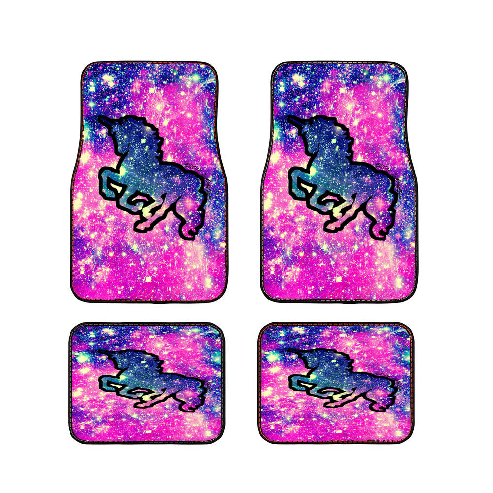 Black Silhouette Unicorn Galaxy Car Floor Mats Accessories