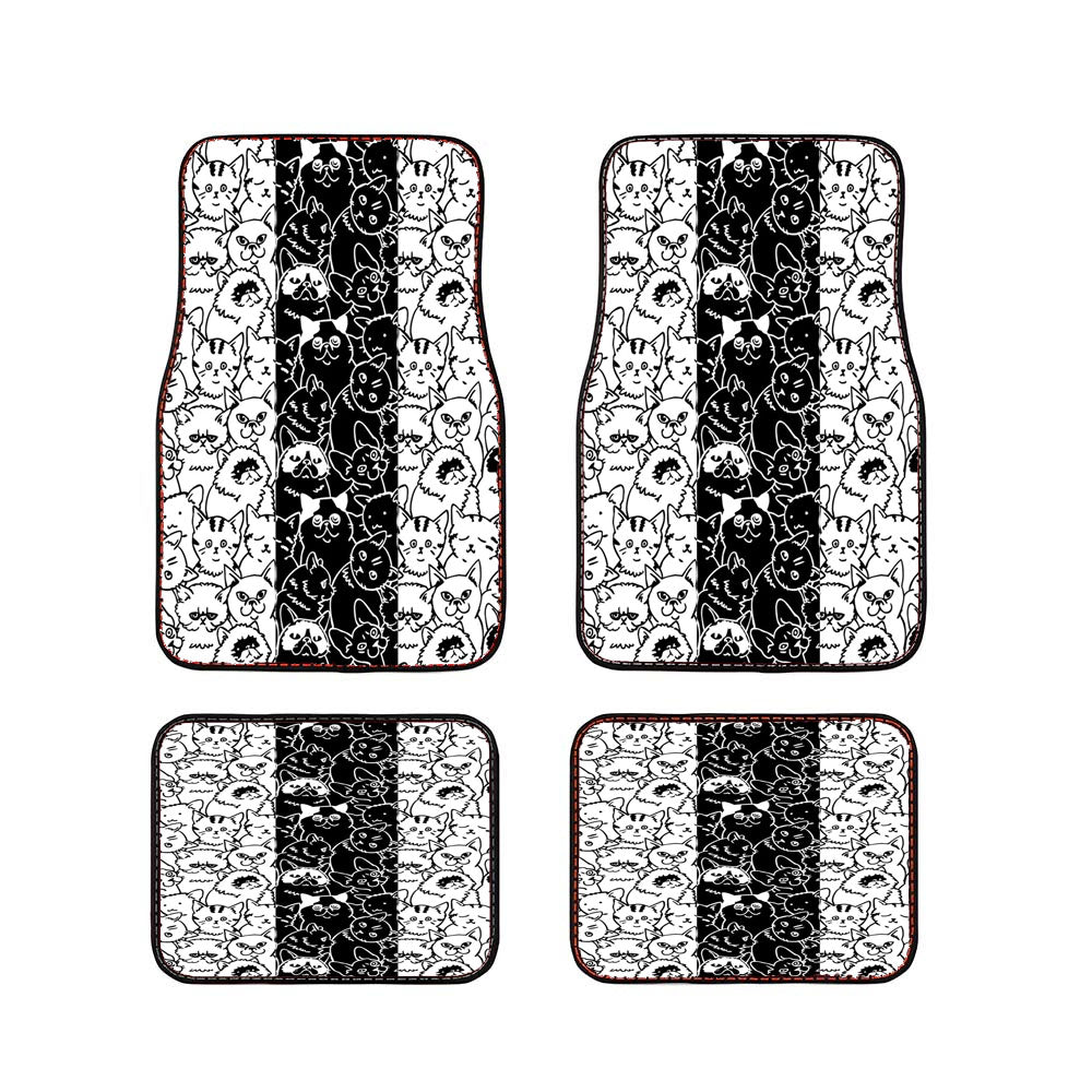 Black White Cats Pattern Car Floor Mats Accessories