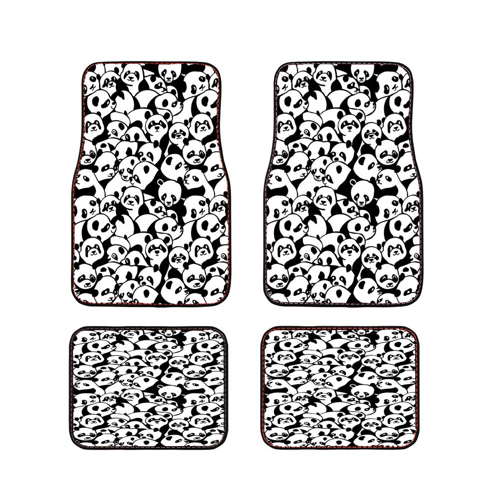 Black White Cute Panda Pattern Car Floor Mats Accessories