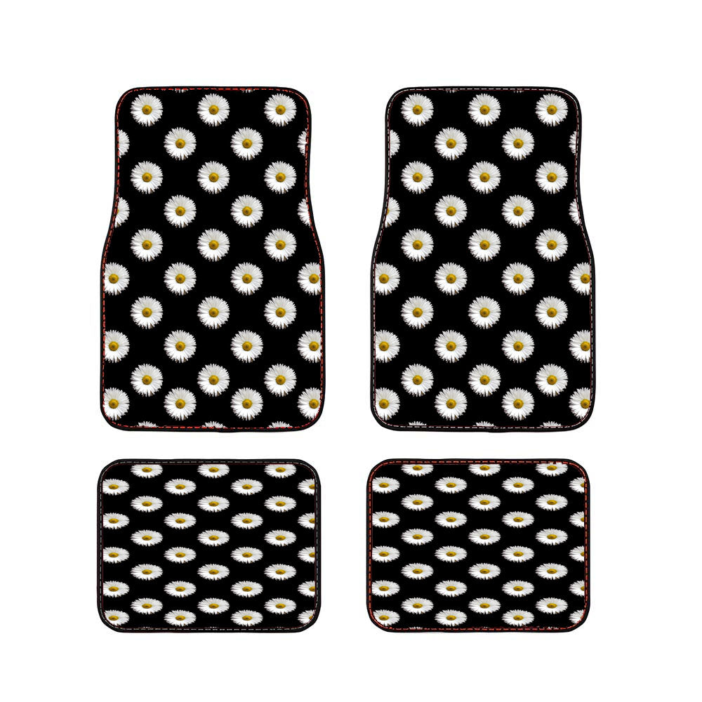 Black White Daisy Flower Pattern Car Floor Mats Accessories