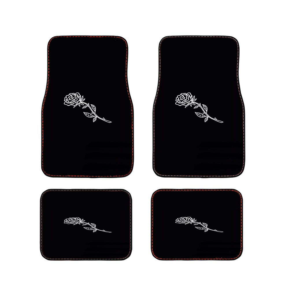 Black White Flower Rose Art Car Floor Mats Accessories