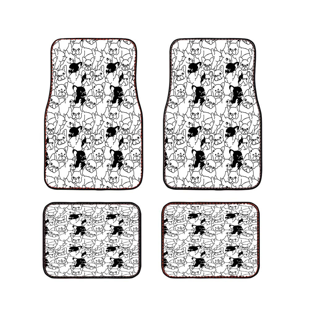 Black White French Bulldog Pattern Car Floor Mats Accessories