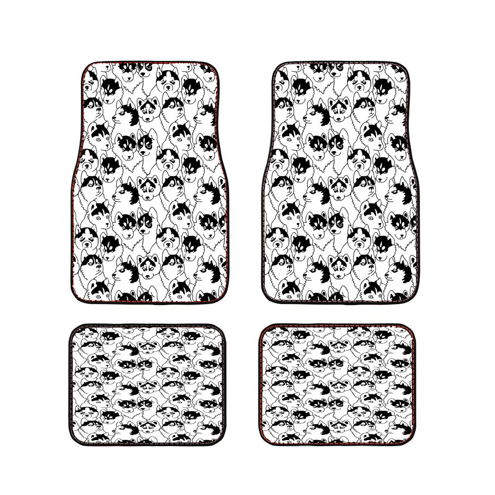Black White Husky Pattern Car Floor Mats Accessories