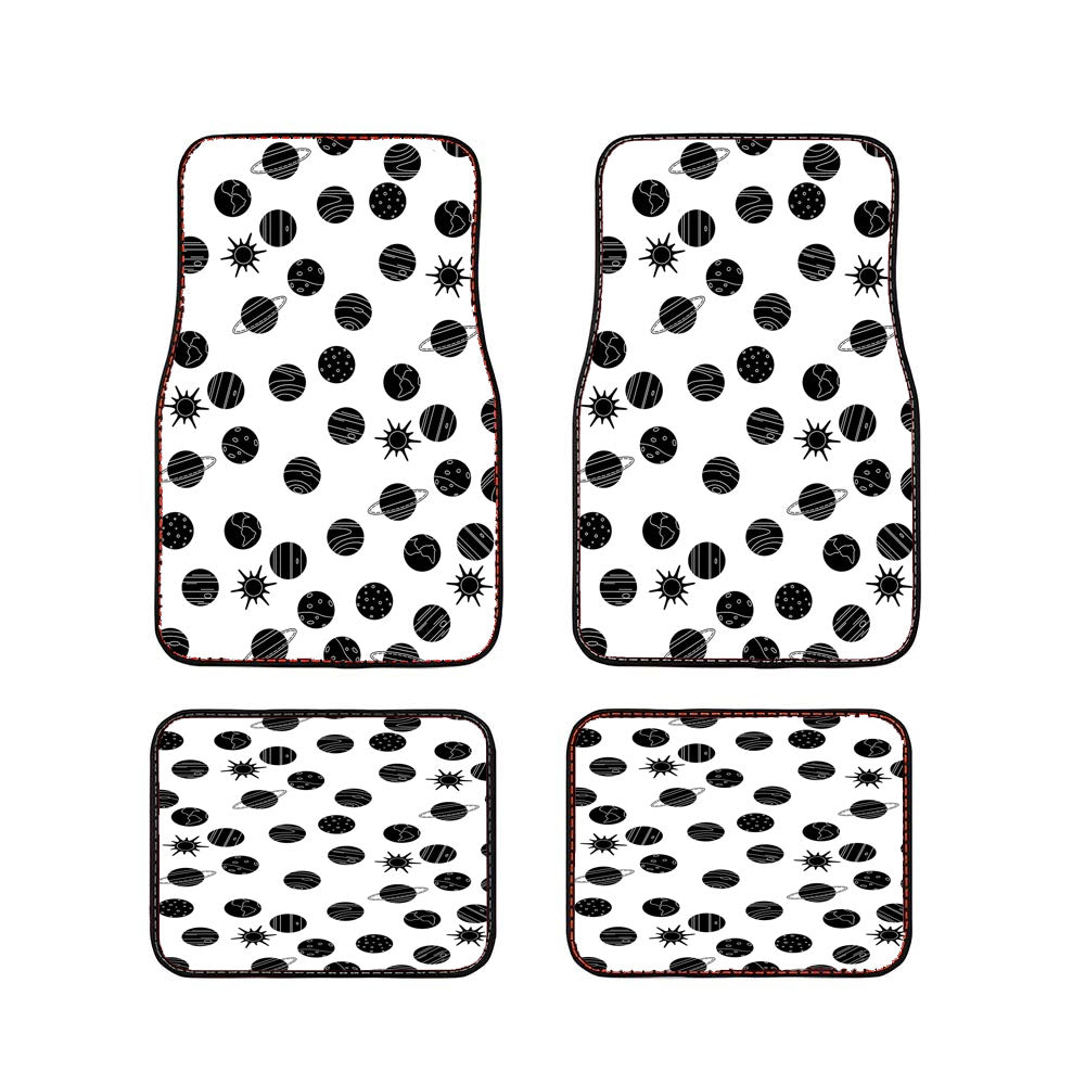 Black White Planet Pattern Doodle Car Floor Mats Accessories