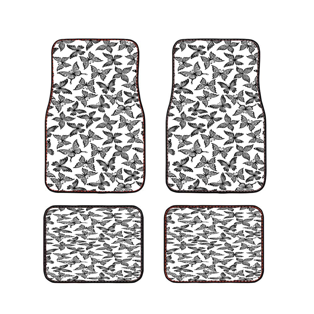 Black White Vintage Flying Butterflies Pattern Car Floor Mats Accessories