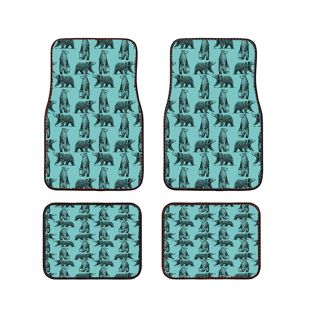 Blue And Black Skate Bear Illustrations Pattern Car Floor Mats Accessories