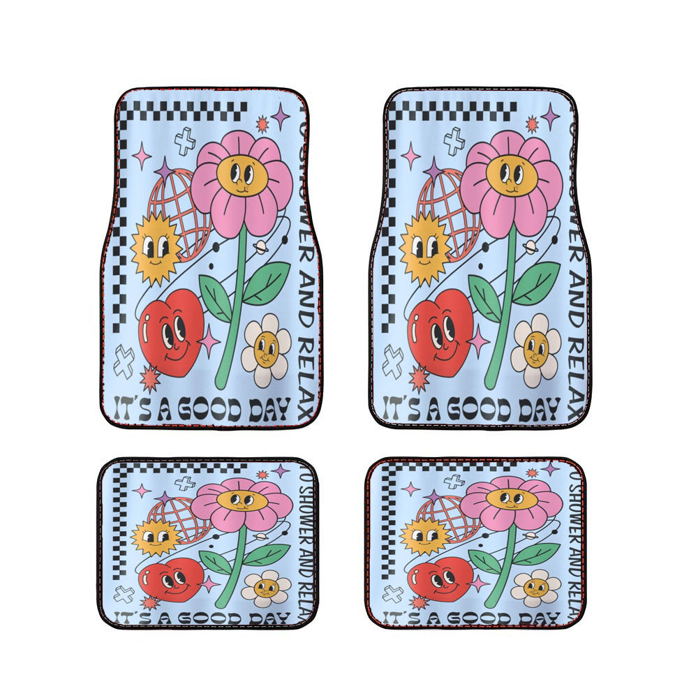 Blue Heart Flower Disco Checkerboard Car Floor Mats Accessories