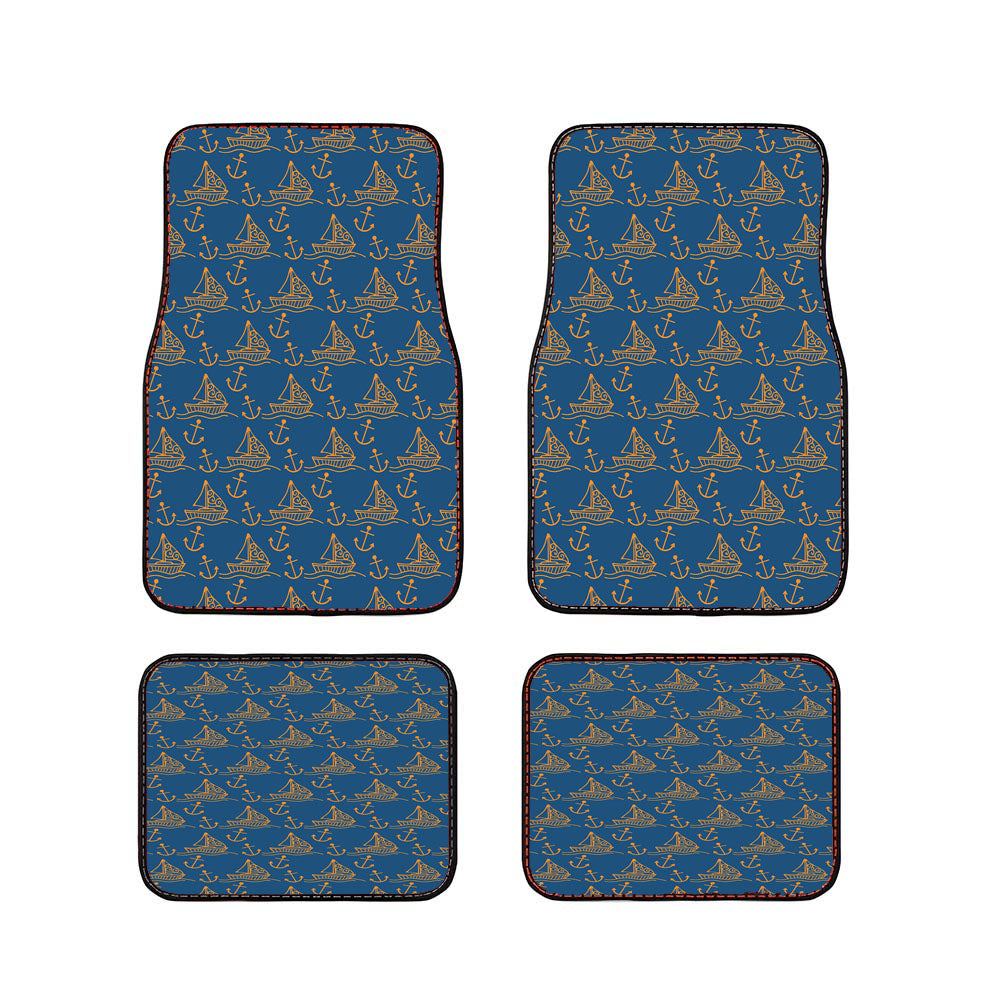 Blue Orange Sailor Ship Pattern Car Floor Mats Accessories