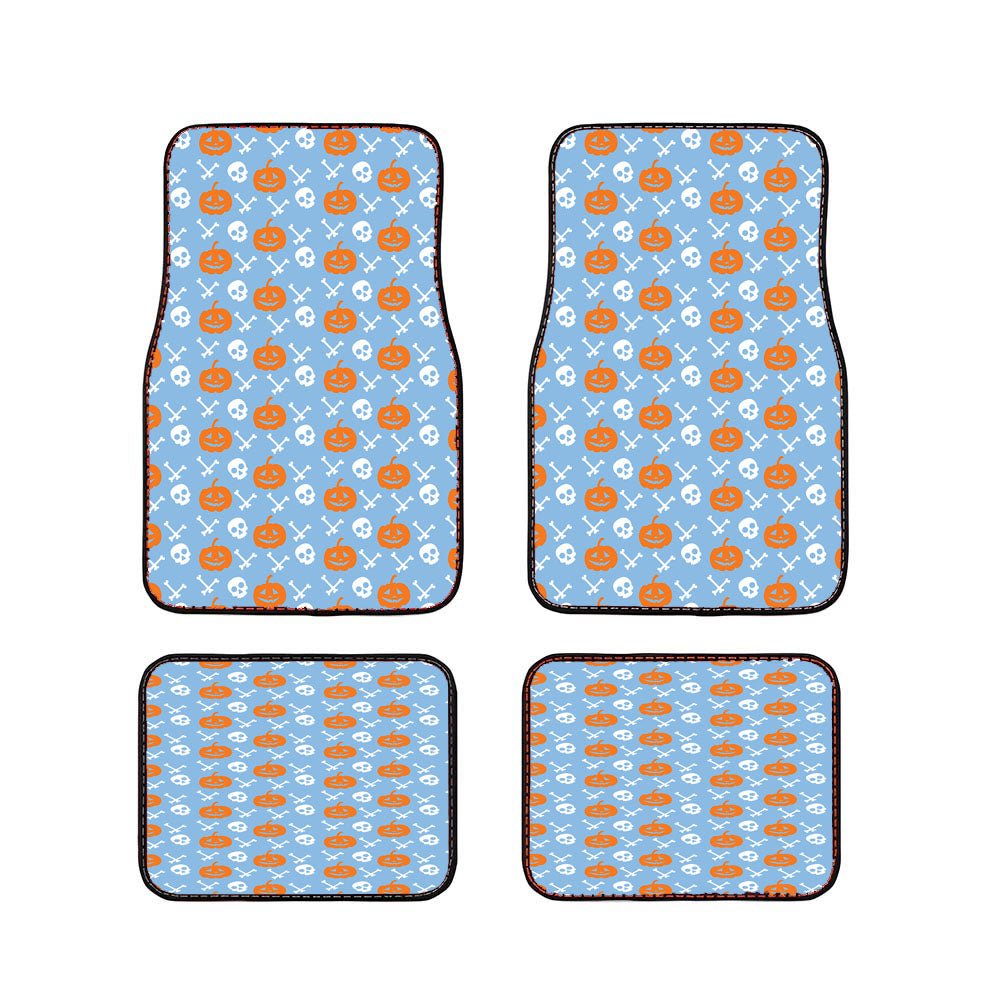 Blue Pattern Pumpkins Bone And Head Skeleton Halloween Car Floor Mats Accessories