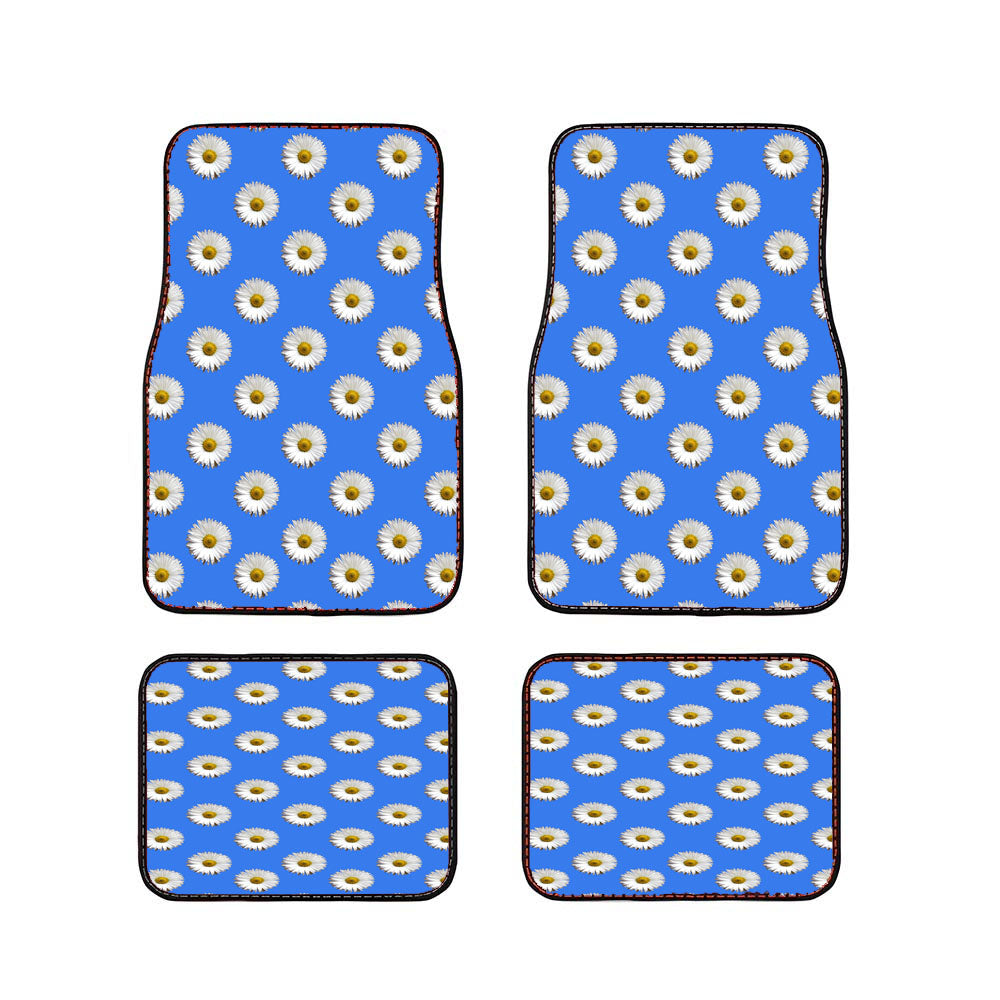 Blue White Daisy Flower Pattern Car Floor Mats Accessories