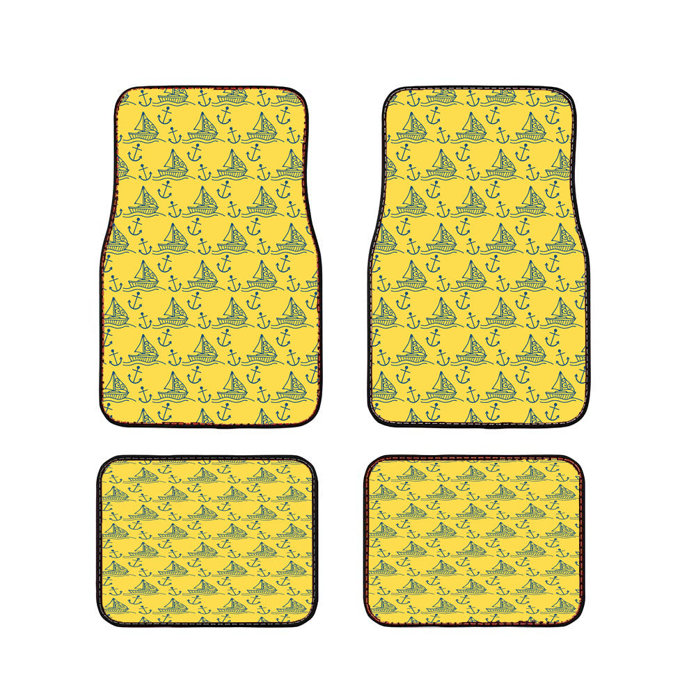 Blue Yellow Sailor Ship Pattern Car Floor Mats Accessories