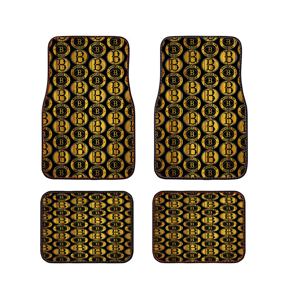 Brooklyn Nets New York Logo Dark Wood Pattern Car Floor Mats Accessories