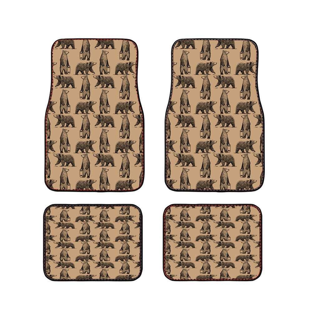 Brown And Black Skate Bear Illustrations Pattern Car Floor Mats Accessories