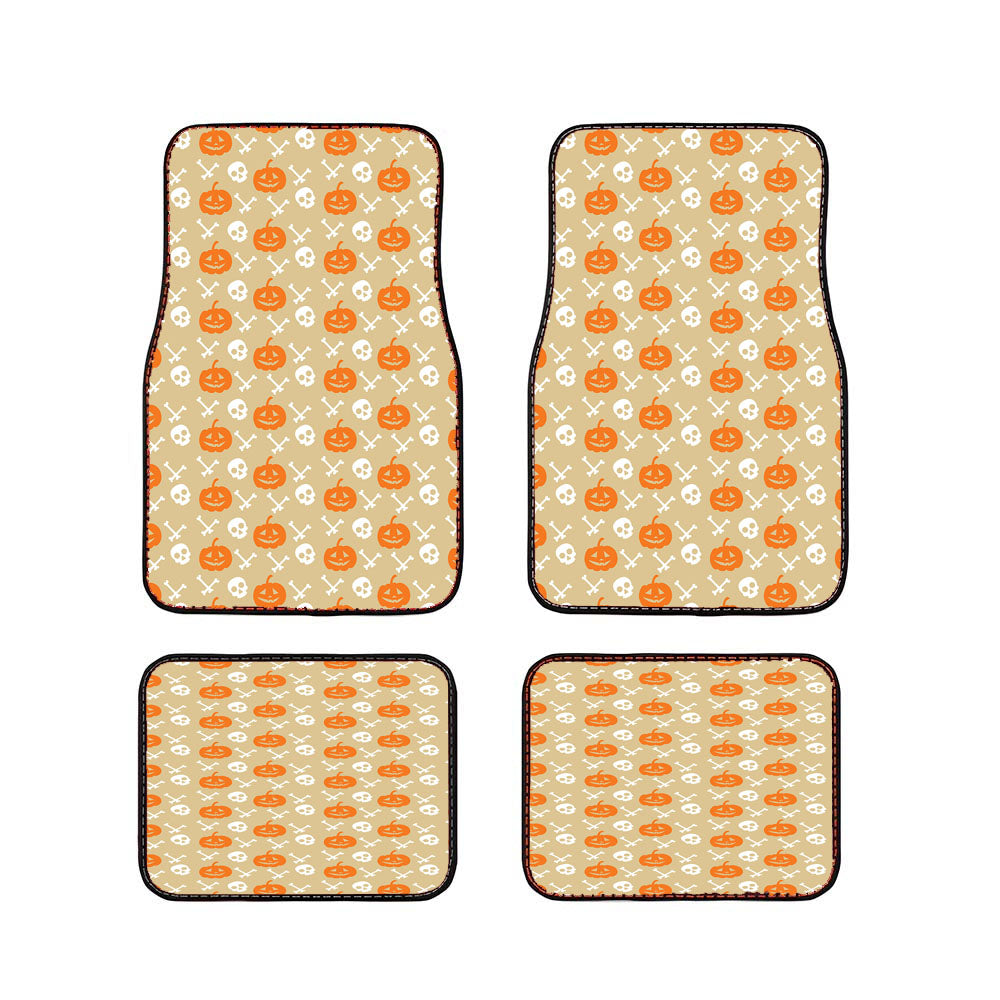 Brown Pattern Pumpkins Bone And Head Skeleton Halloween Prints Car Floor Mats Accessories
