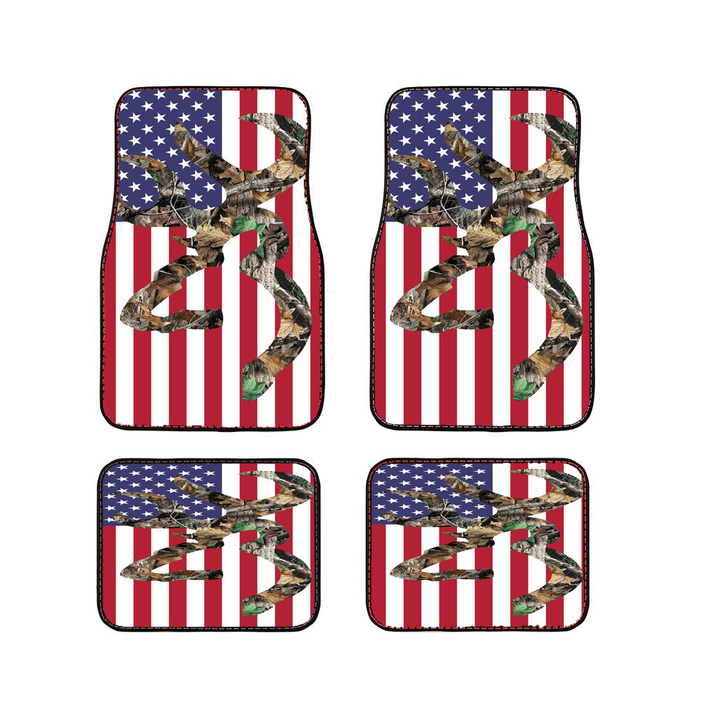Browning Deer Camo American Flag Car Floor Mats Accessories