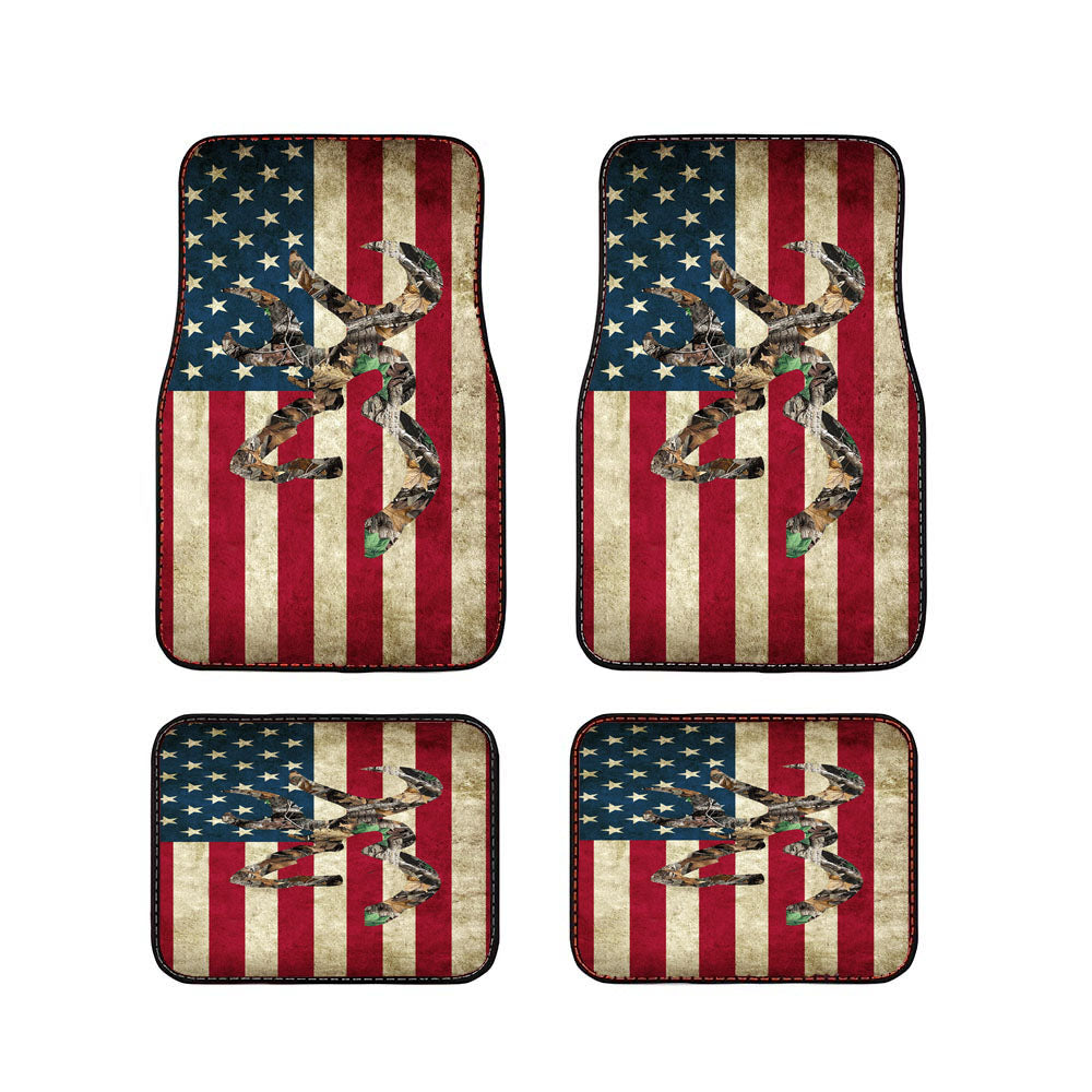 Browning Deer Real Tree Camo Usa Flag Car Floor Mats Accessories