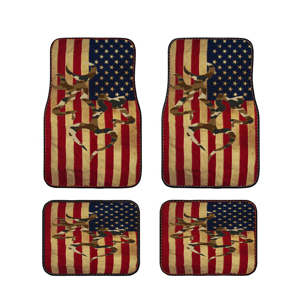 Browning Deer Realtree Camo Vintage Usa Flag Car Floor Mats Accessories