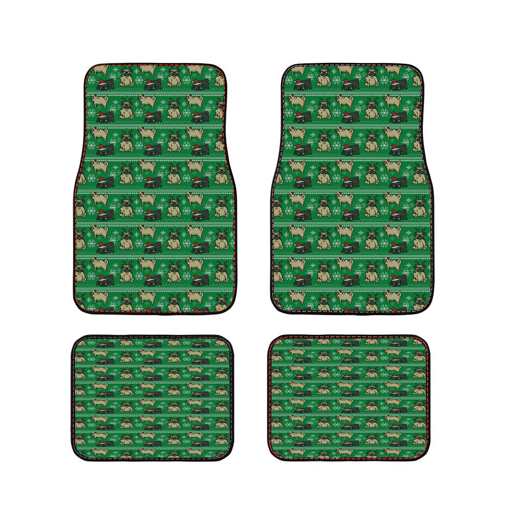 Christmas Pug Green Winter Pattern Car Floor Mats Accessories