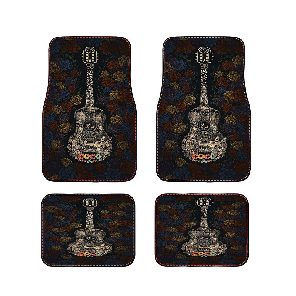 Coco Guitar Flower Pattern Car Floor Mats Accessories