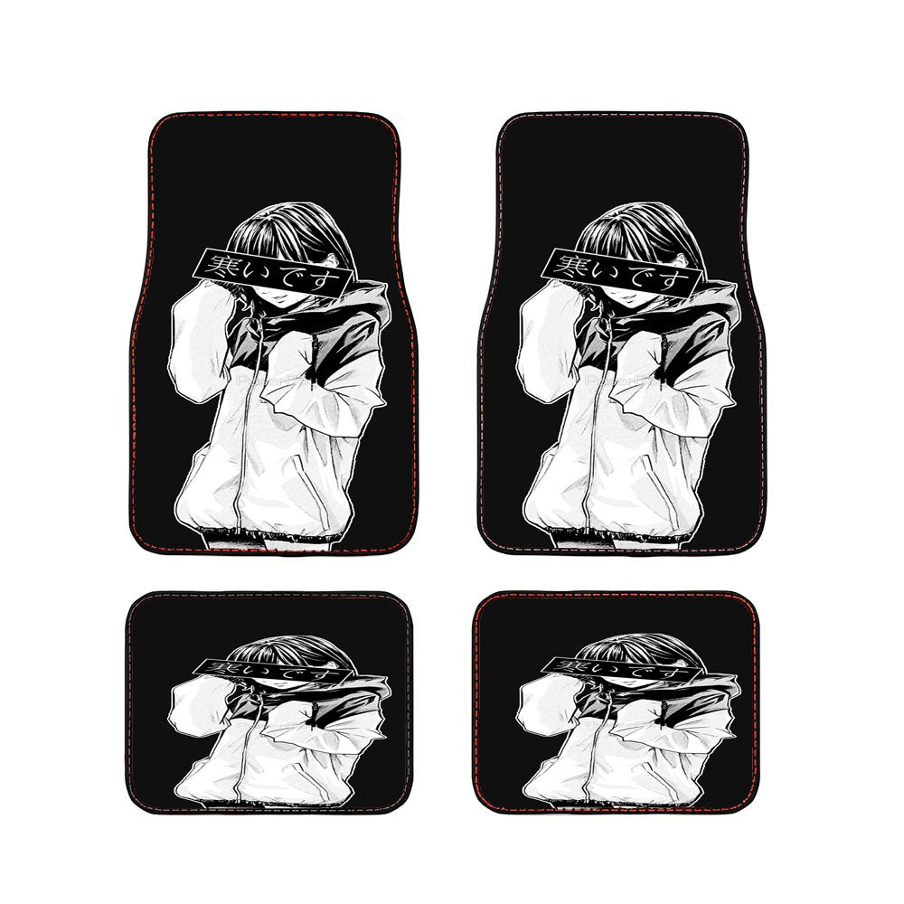 Cold Black White Sad Japanese Aesthetic Car Floor Mats Accessories