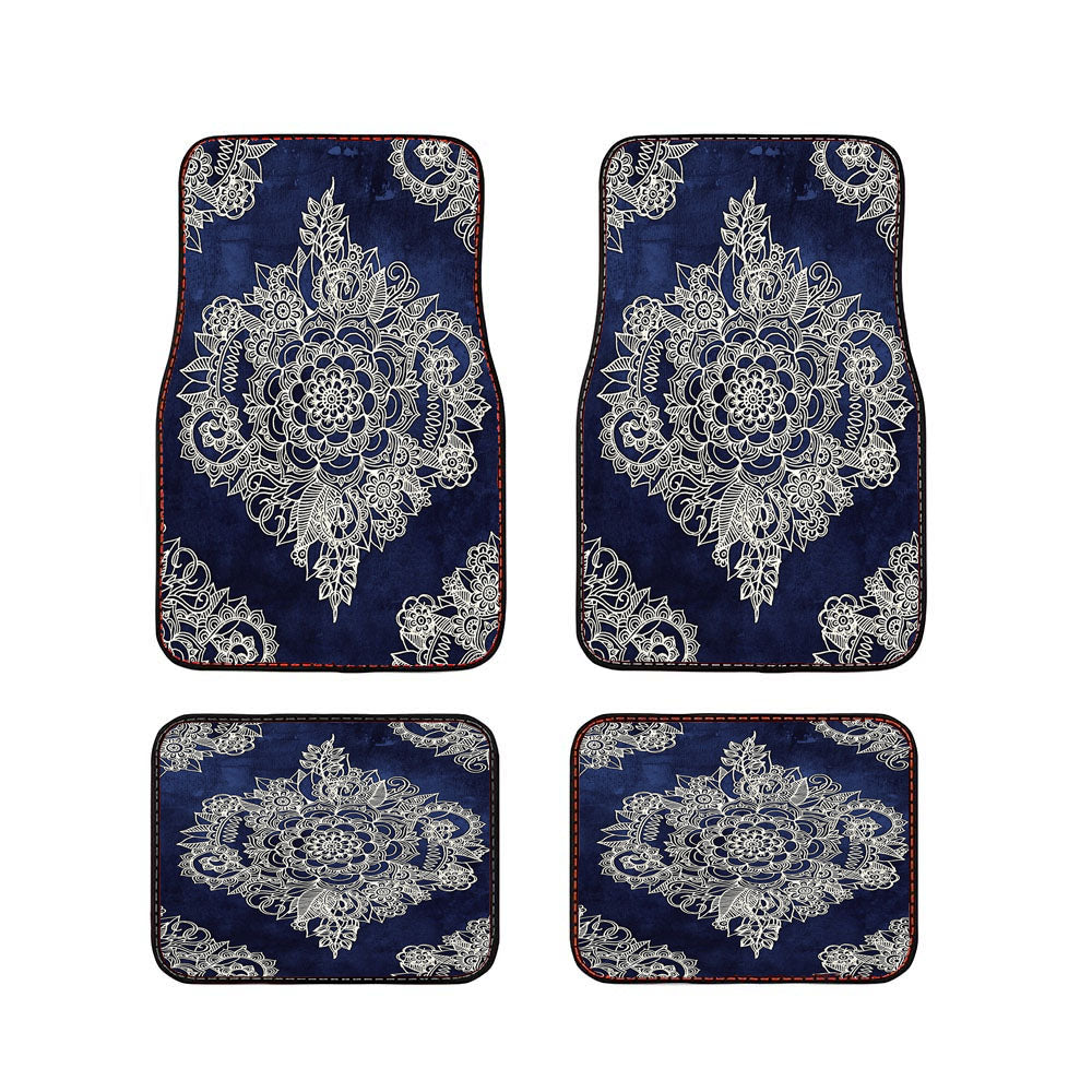 Cream Floral Moroccan Pattern On Deep Indigo Ink Car Floor Mats Accessories