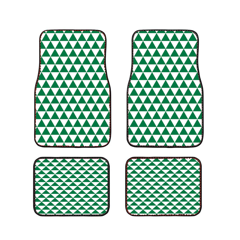 Dark Green And White Triangle Shape Pattern Geometric Car Floor Mats Accessories