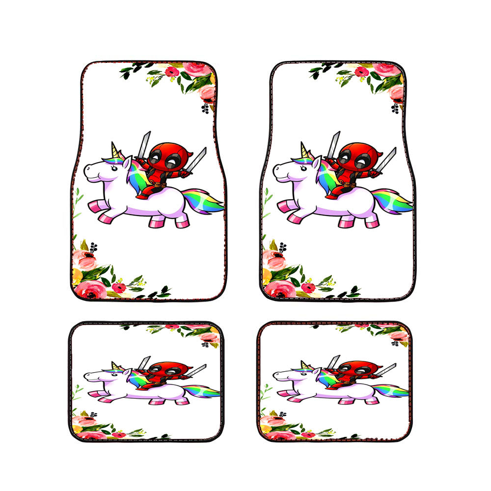 Deadpool Unicorn And Flower Car Floor Mats Accessories