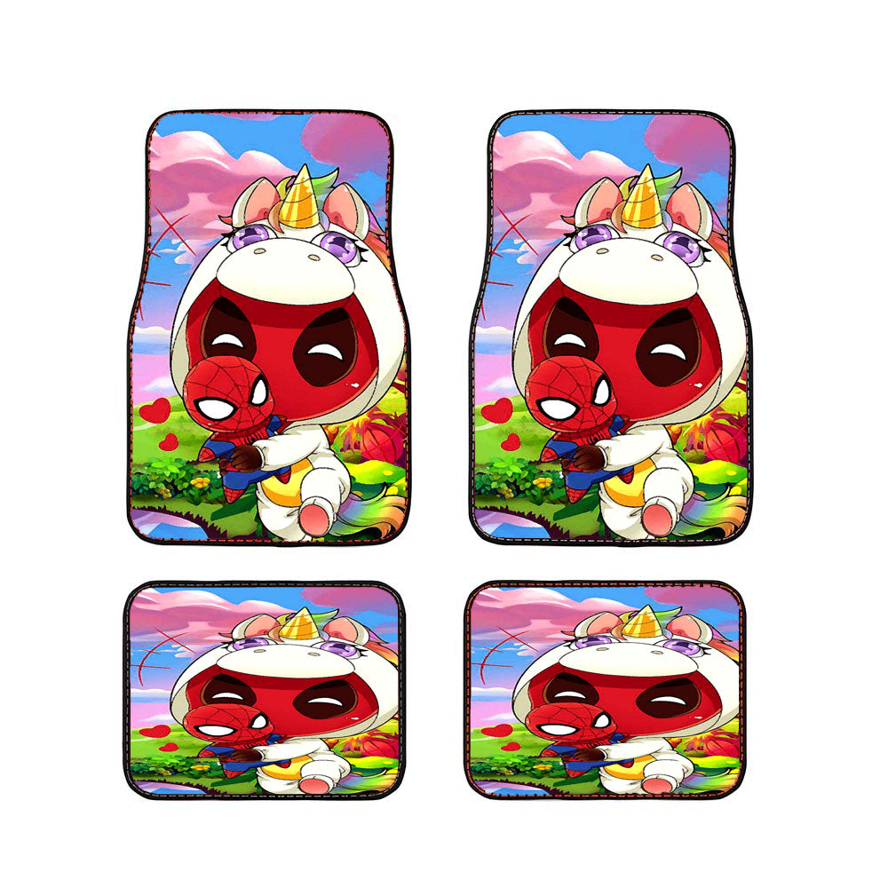 Deadpool X Spiderman X Unicorn Tropical Car Floor Mats Accessories