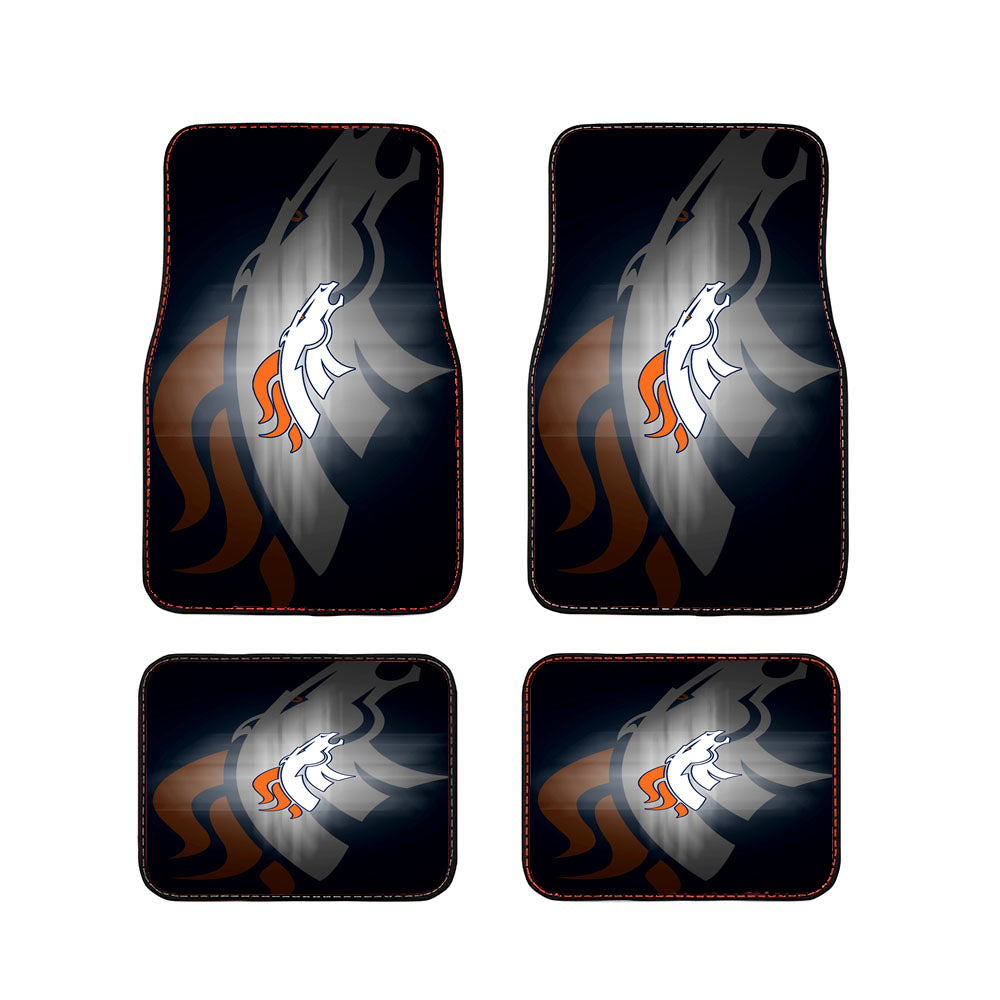 Denver Broncos Emblem And Silhouette Flag Car Floor Mats Accessories