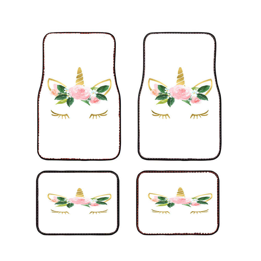 Gold Unicorn Flower Crown Nursery Girls Car Floor Mats Accessories