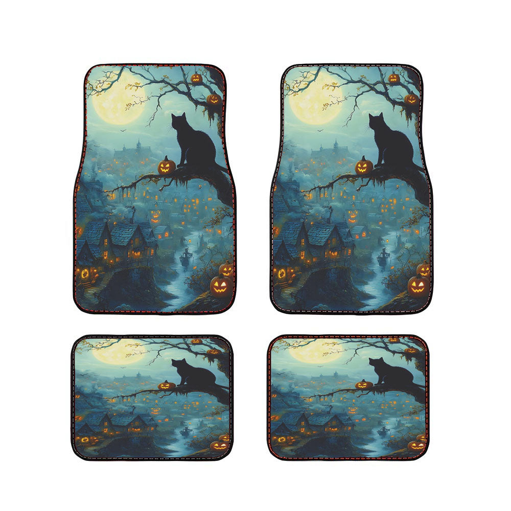 Haunted Village Black Cat Halloween Car Floor Mats Accessories