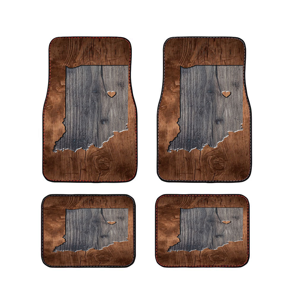 Indiana States Map Two Tone Wood Texture Car Floor Mats Accessories