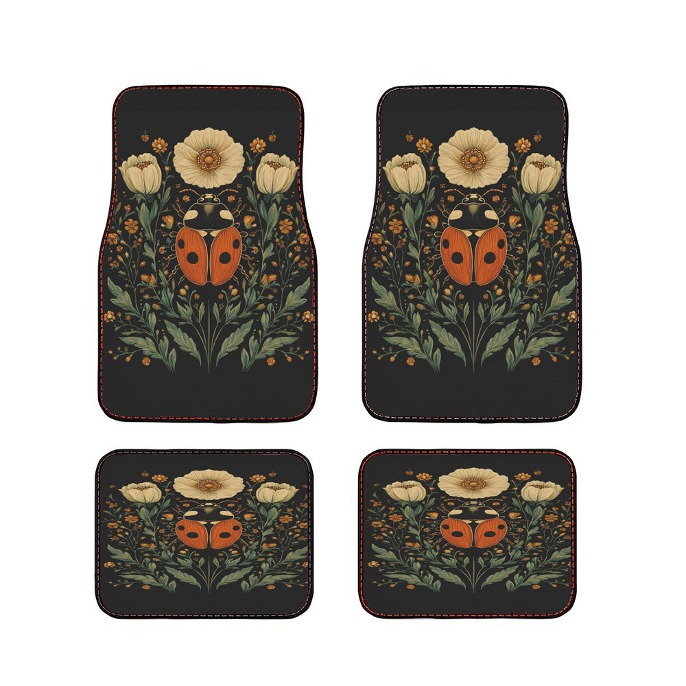 Ladybug Dark Botanical Motif Car Floor Mats Accessories
