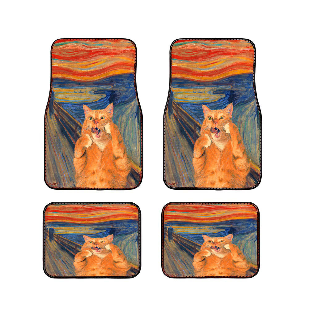 Lovely Fat Orange Cat Van Gogh Paint Edvard Munch Car Floor Mats Accessories