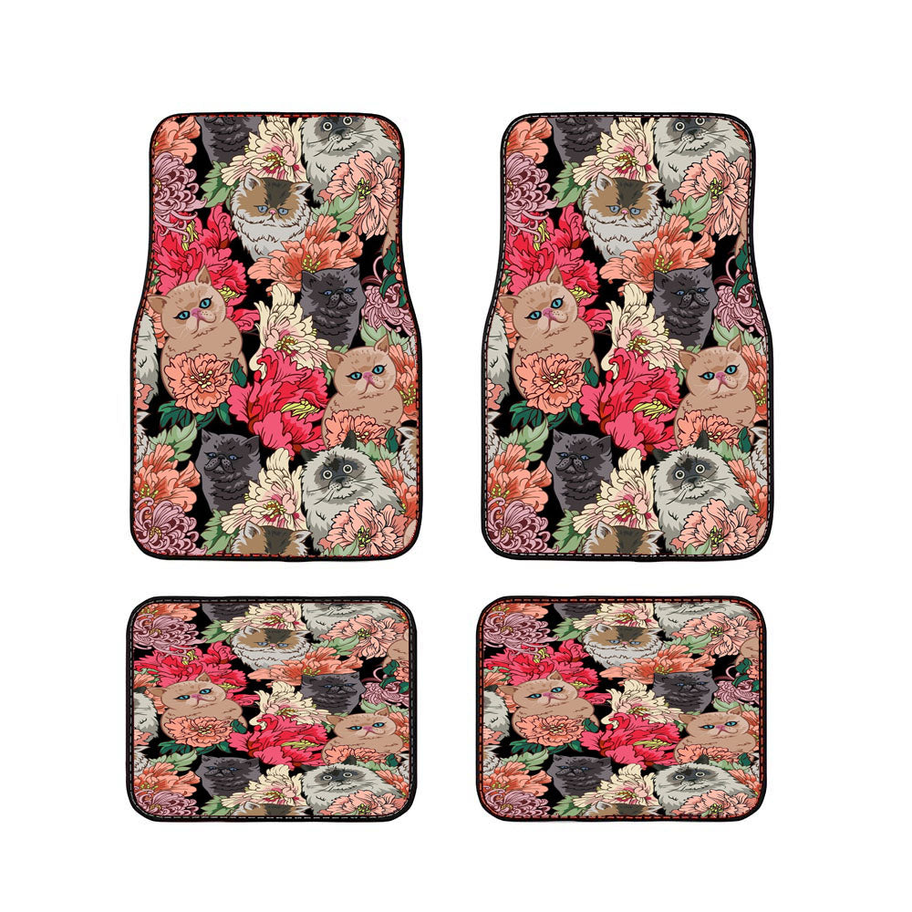 Many Cats Over Flowers Car Floor Mats Accessories