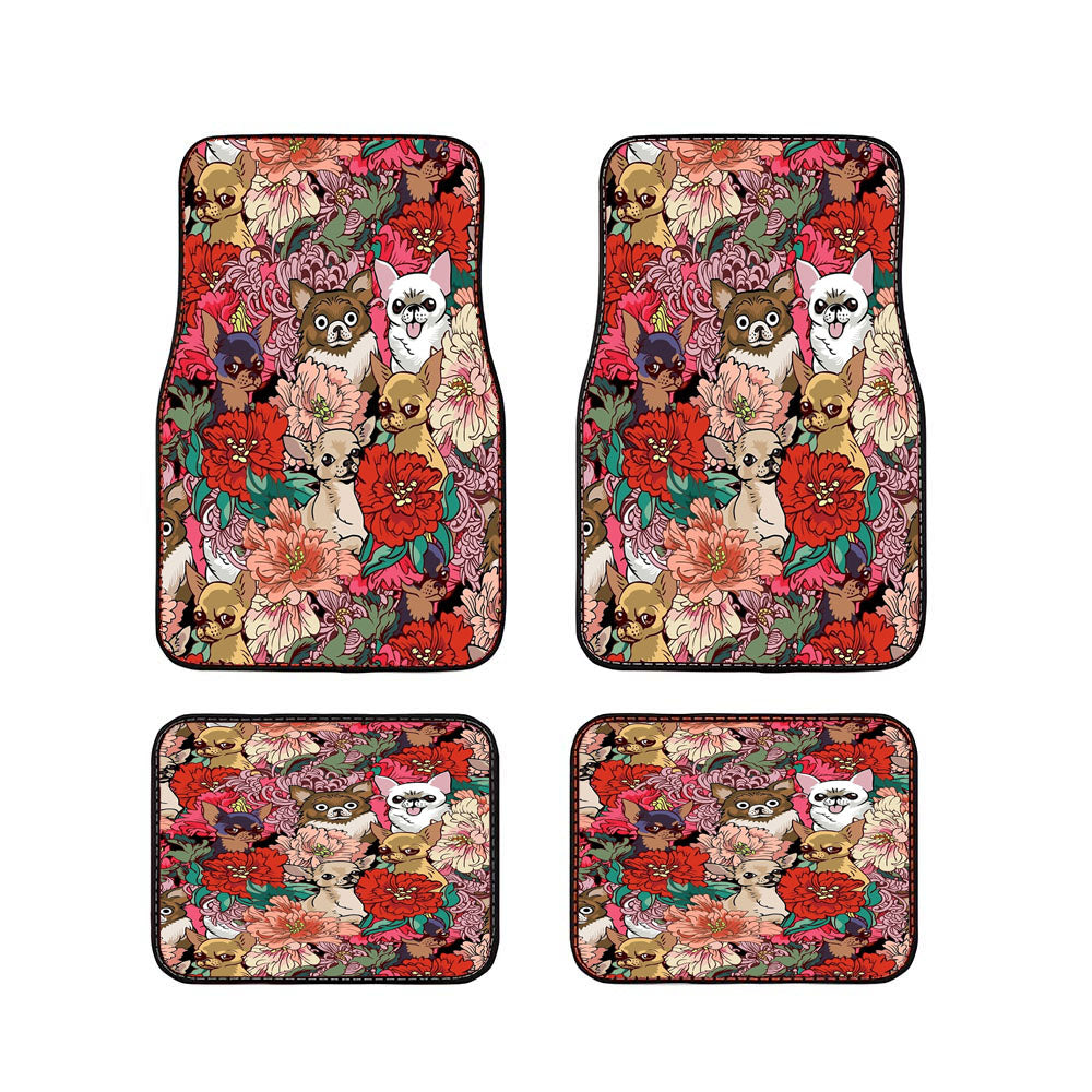 Many Chihuahua Over Flowers Car Floor Mats Accessories