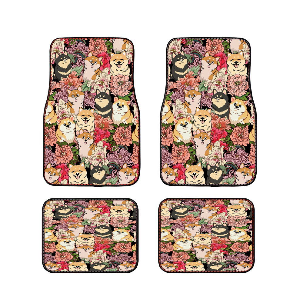 Many Shiba Inu Over Flower Car Floor Mats Accessories
