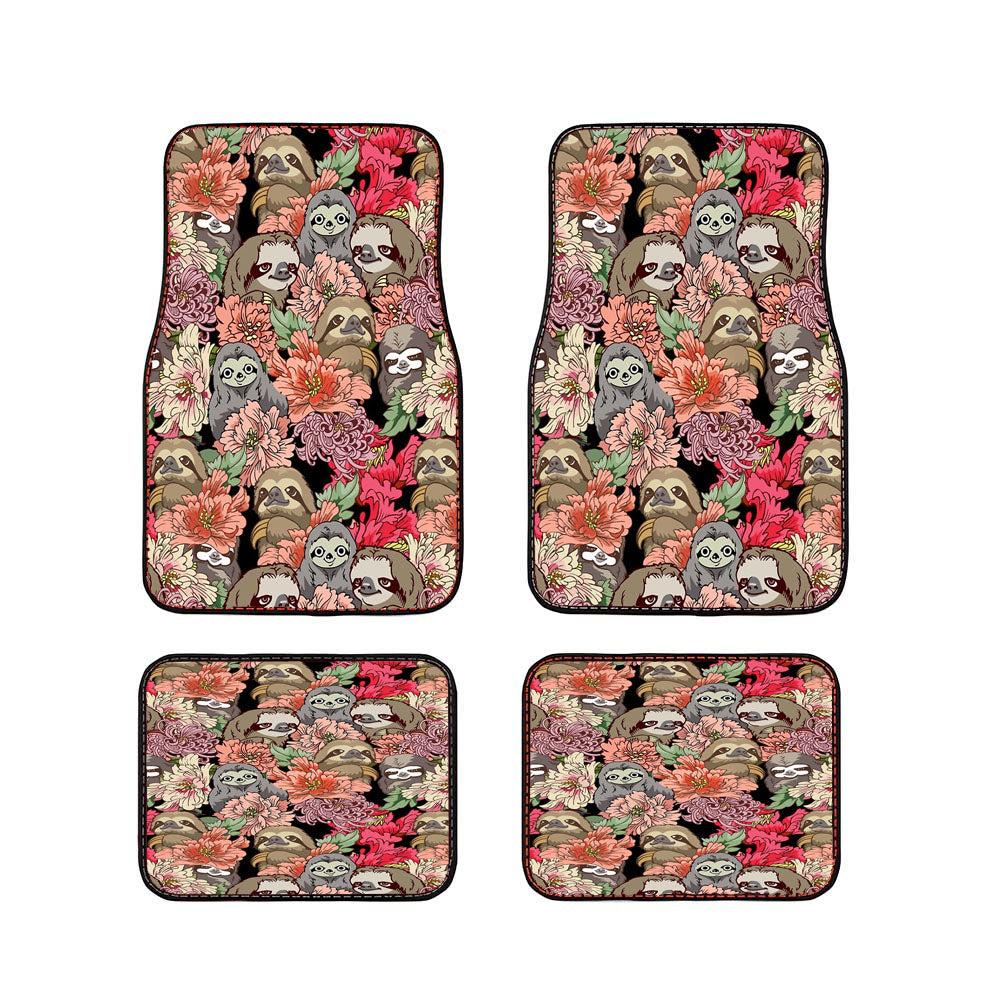 Many Sloths Over Flowers Car Floor Mats Accessories
