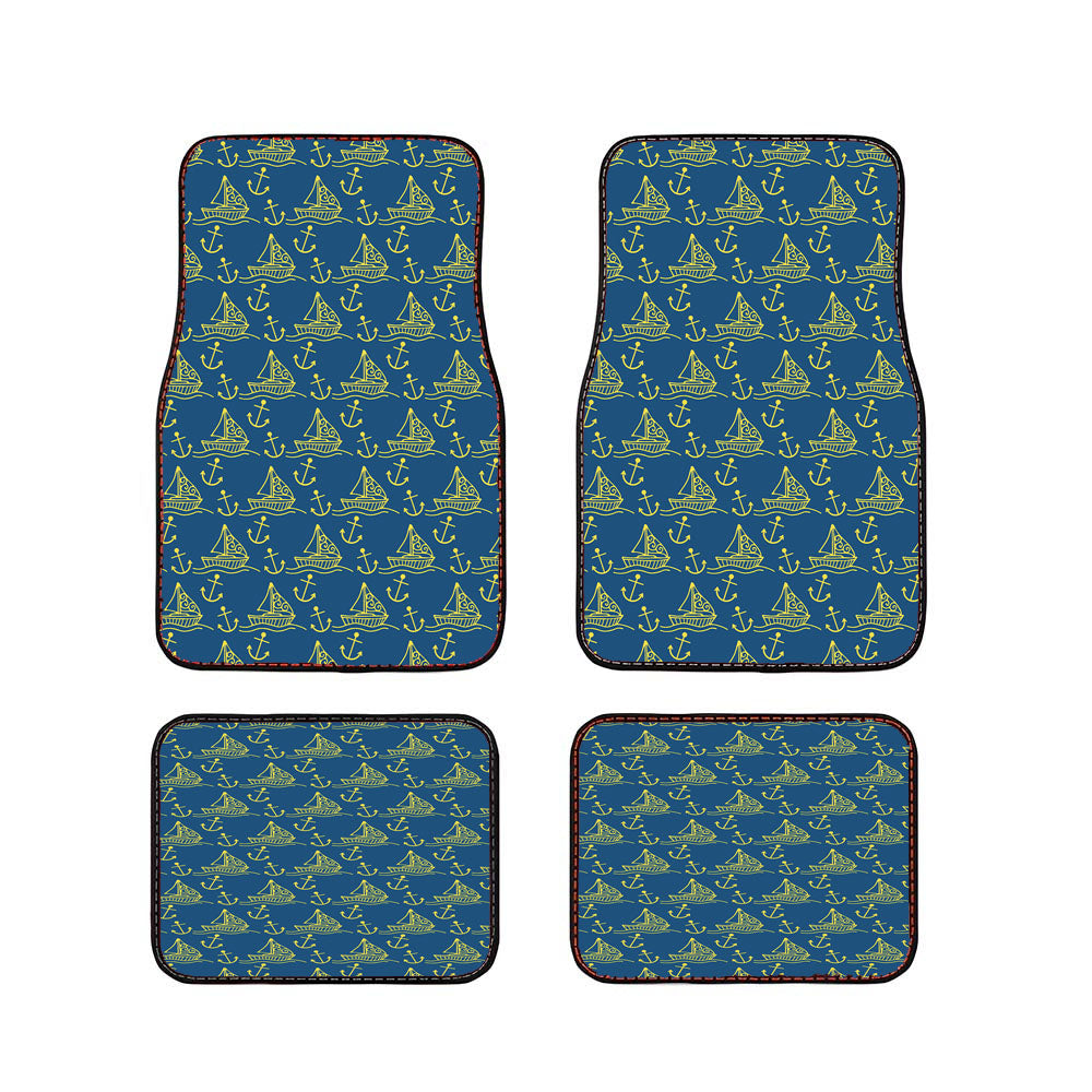 Yellow Blue Sailor Ship Pattern Car Floor Mats Accessories
