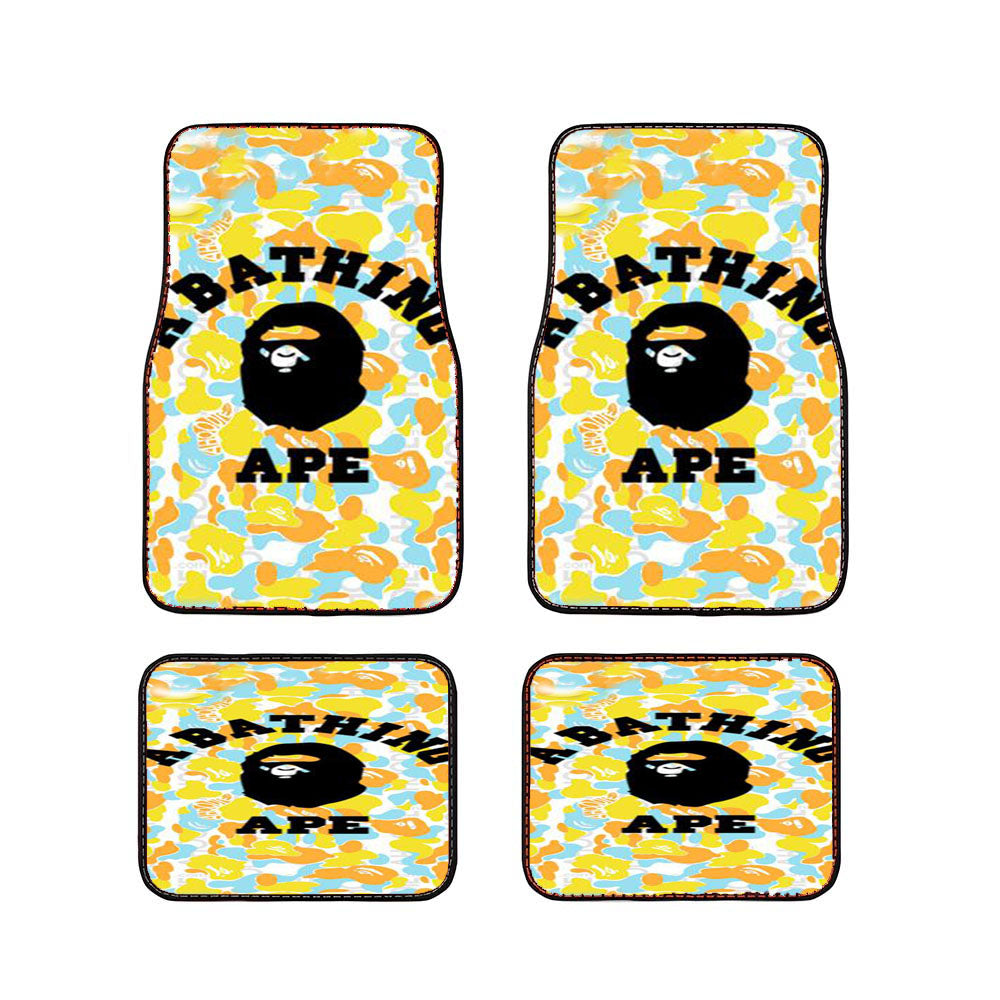 Yellow Camo Bape Car Floor Mats Accessories