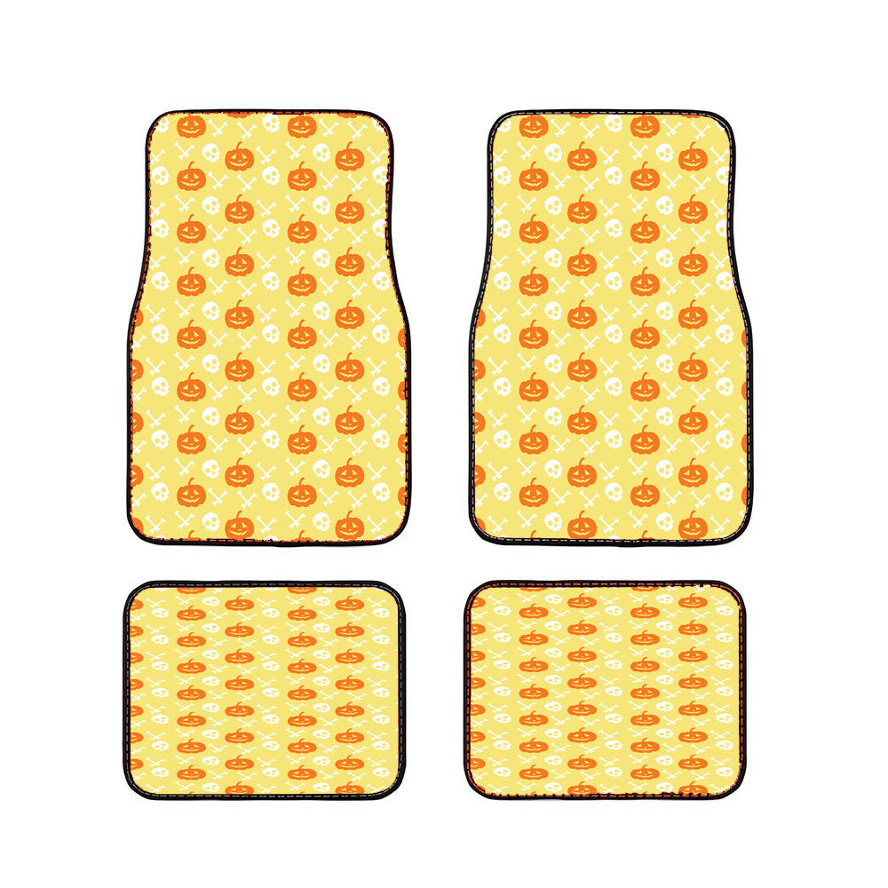Yellow Cream Pattern Pumpkins Bone And Head Skeleton Halloween Prints Car Floor Mats Accessories