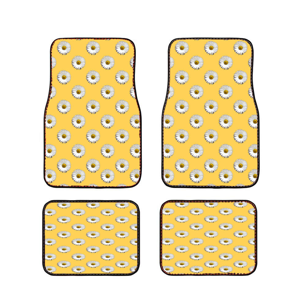 Yellow White Daisy Flower Pattern Art Car Floor Mats Accessories