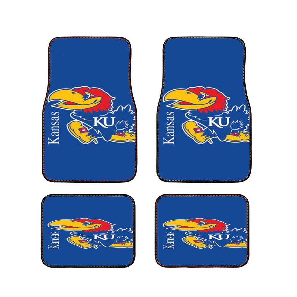 Kansas Jawhawks Logo Over Blue Car Floor Mats Accessories