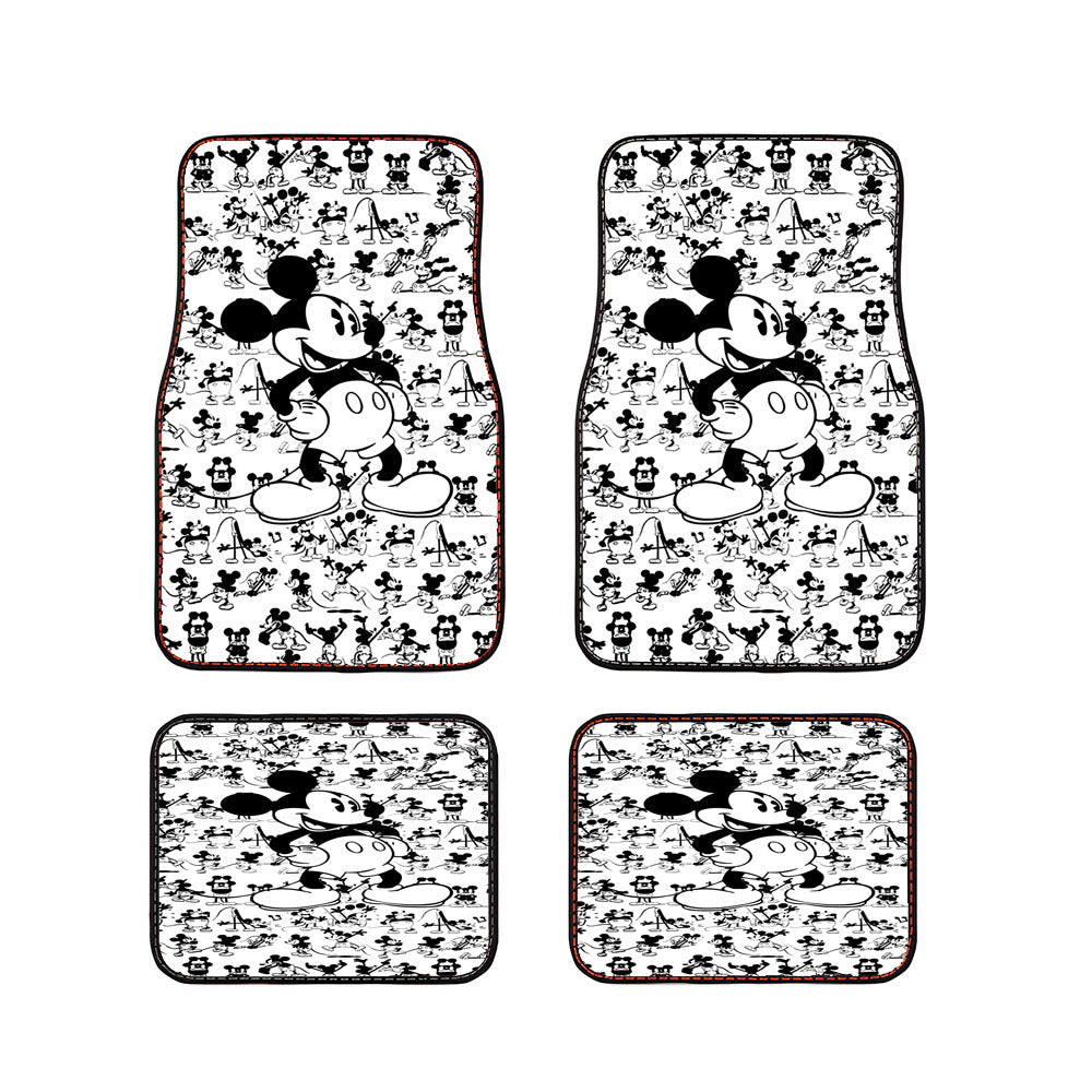 Mickey Mouse Black White Cartoon Collage Car Floor Mats Accessories