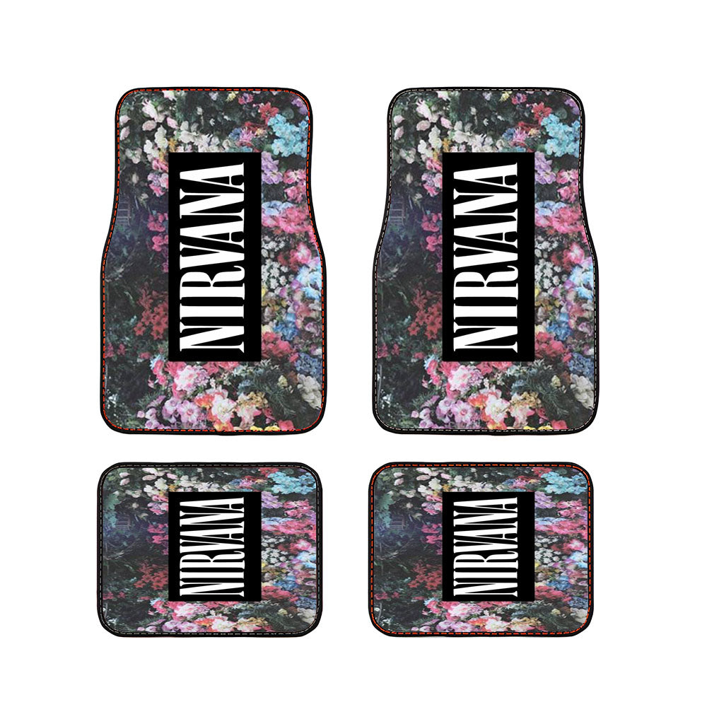 Nirvana On Floral Art, Kurt Cobain, Dave Grohl Car Floor Mats Accessories