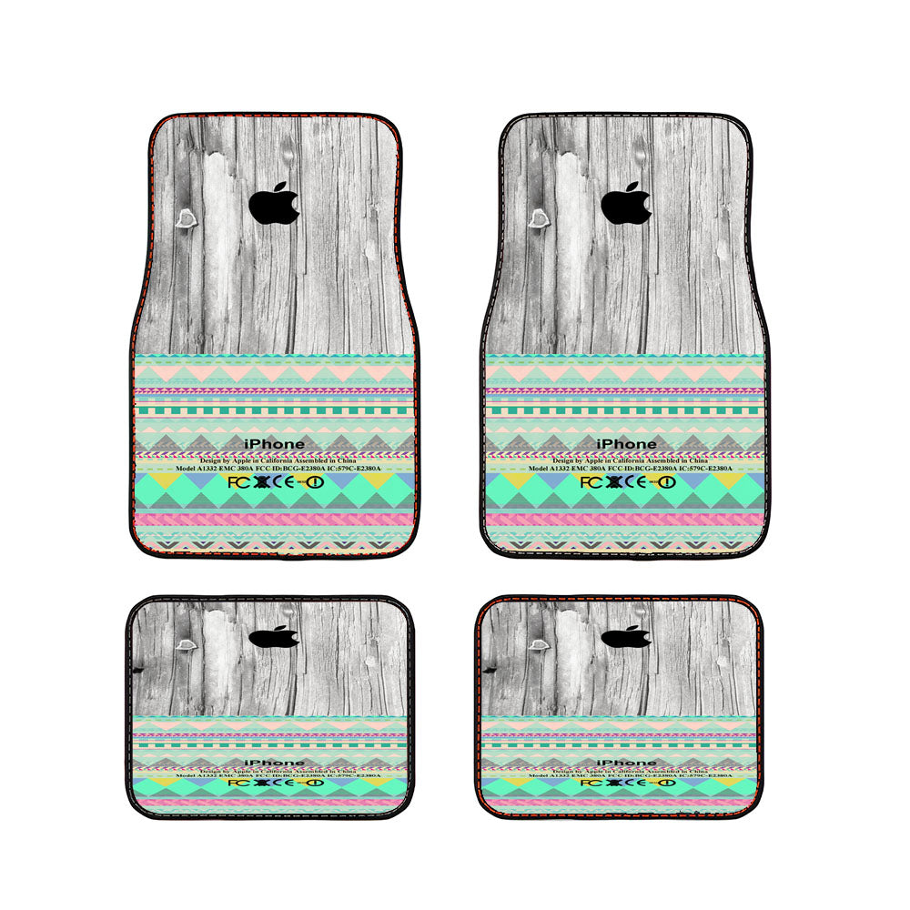 Skin Aztec Geometric On Wood Car Floor Mats Accessories