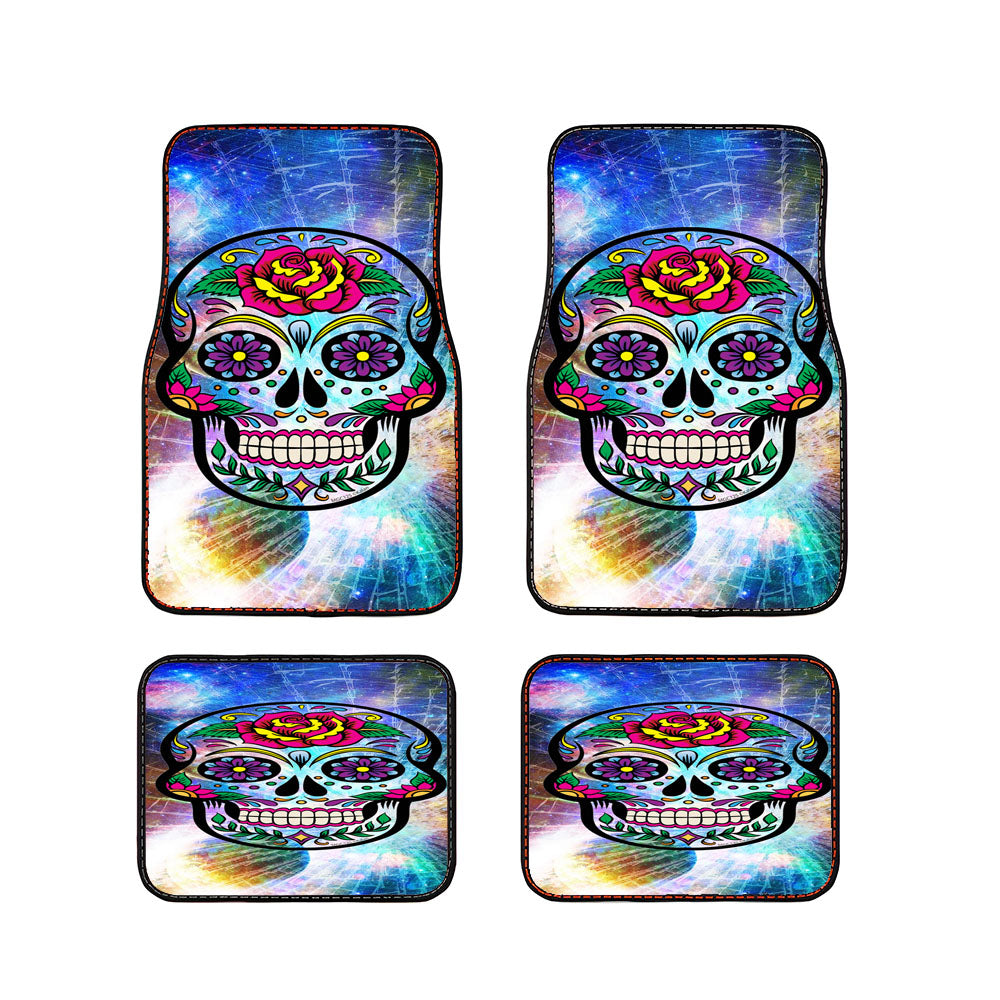 Sugar Skull Colorful Crack Out Car Floor Mats Accessories